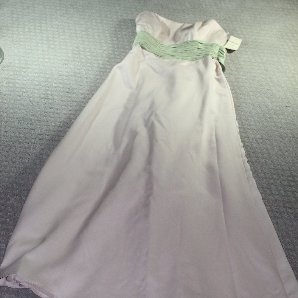 NWT Me Too! Beige with Green Sash Dress